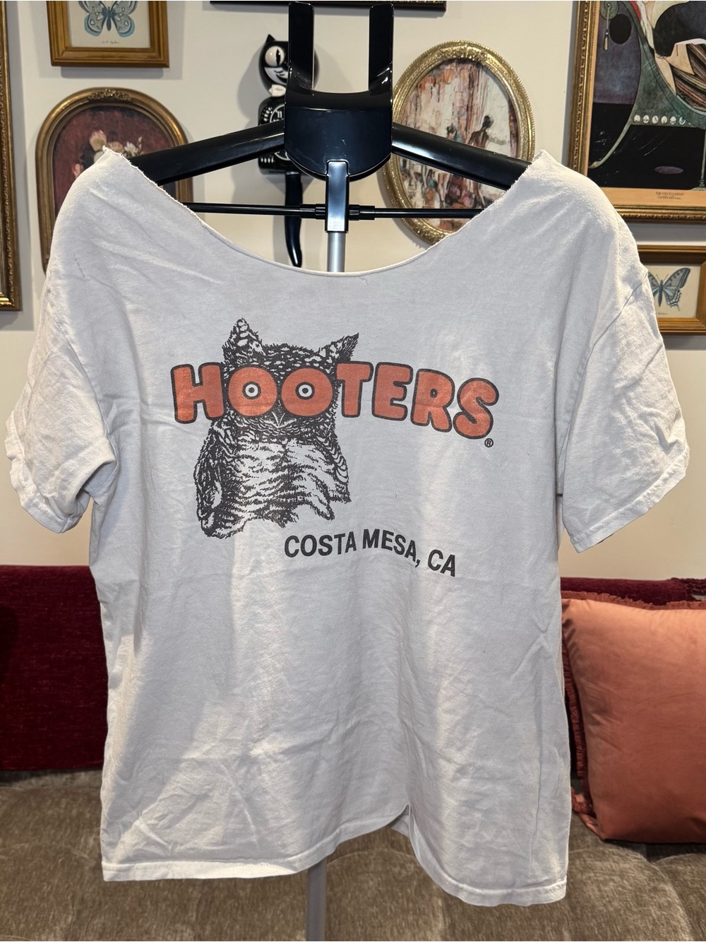 Hooters White Tee with Orange Logo and Owl Graphic